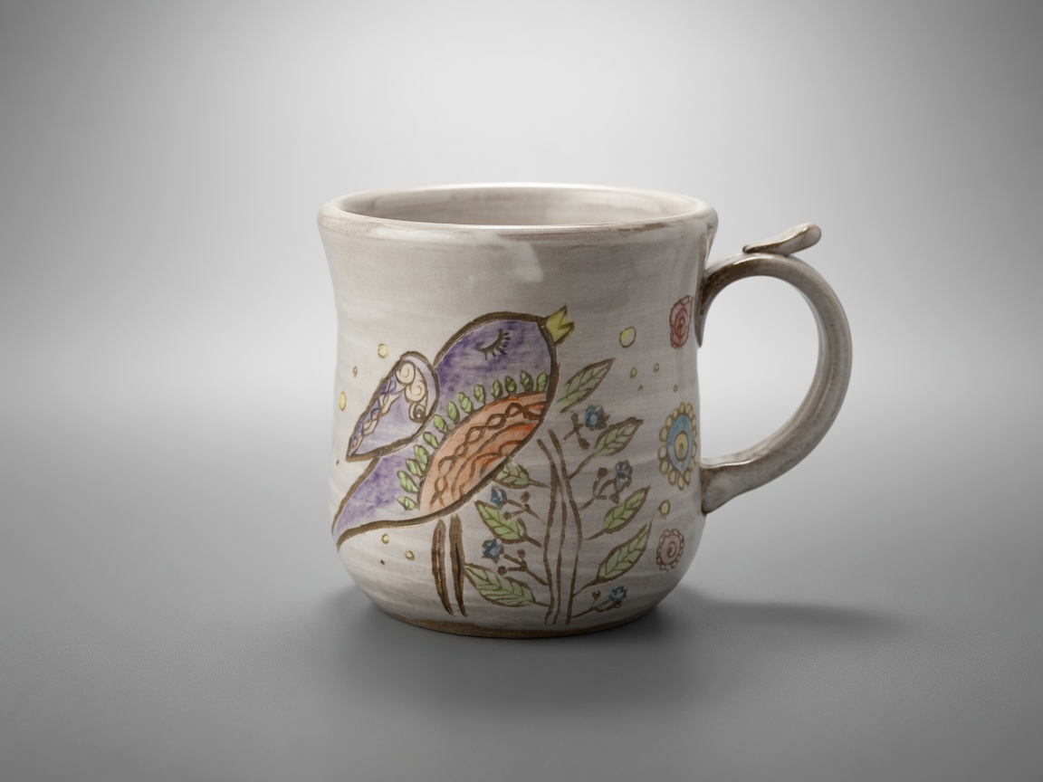 Folk Bird handmade pottery mug by Slow Phase Clay, view 1 of 2