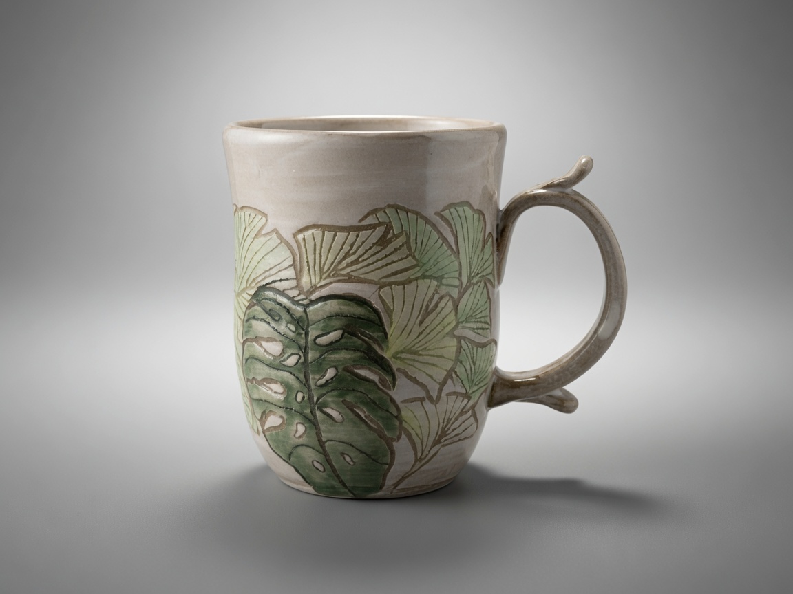 Monstera Grove handmade pottery mug by Slow Phase Clay, view 1 of 2