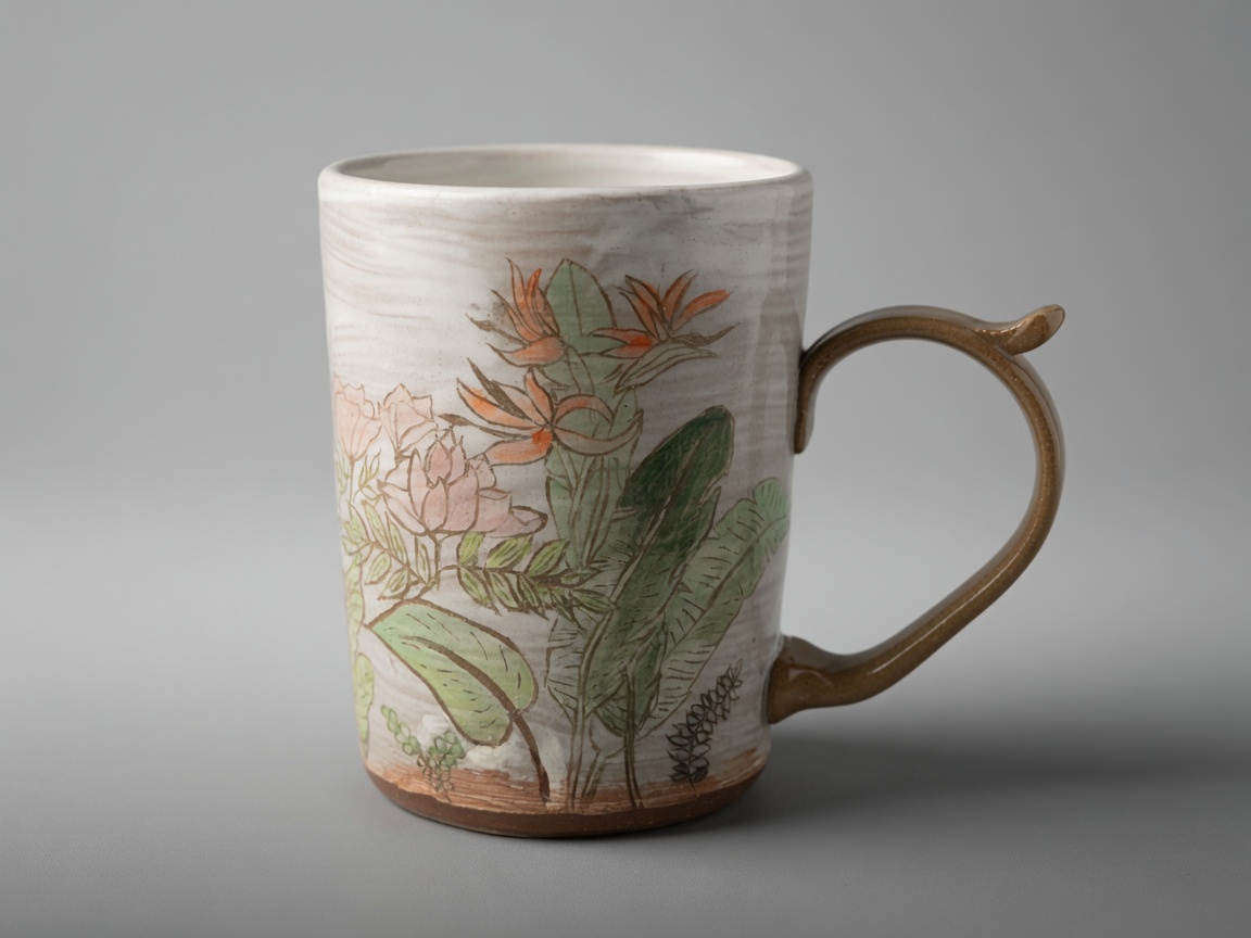 Tropic Bloom handmade pottery mug by Slow Phase Clay, view 1 of 2