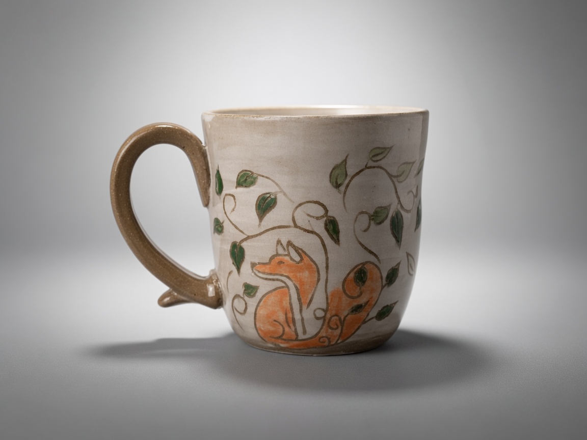 Vine Foxes handmade pottery mug by Slow Phase Clay, view 1 of 2